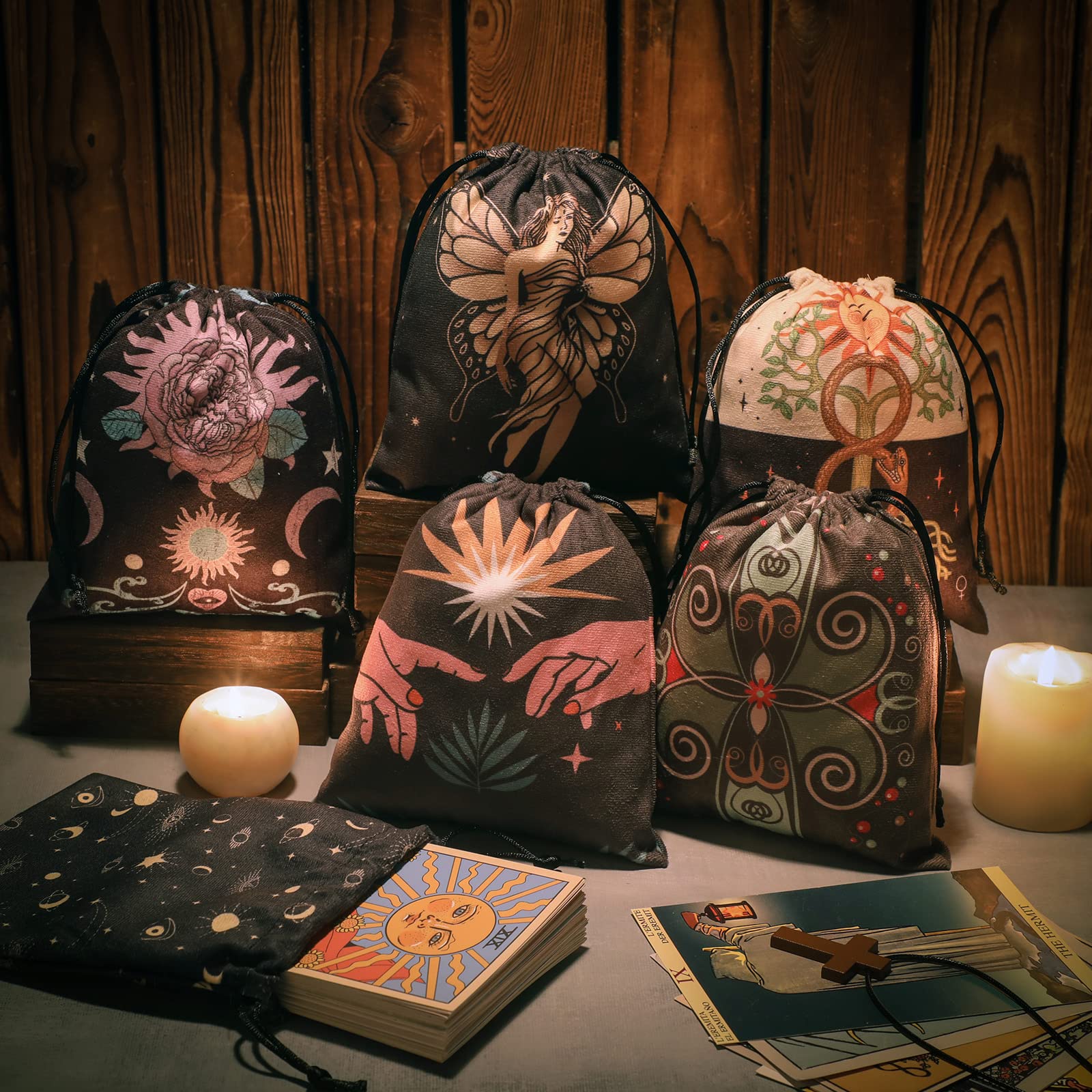 Shappy 6-Piece Velvet Tarot Card Storage Bags – Drawstring Pouches, 7.1 x 5.9 Inches (Classic Style)