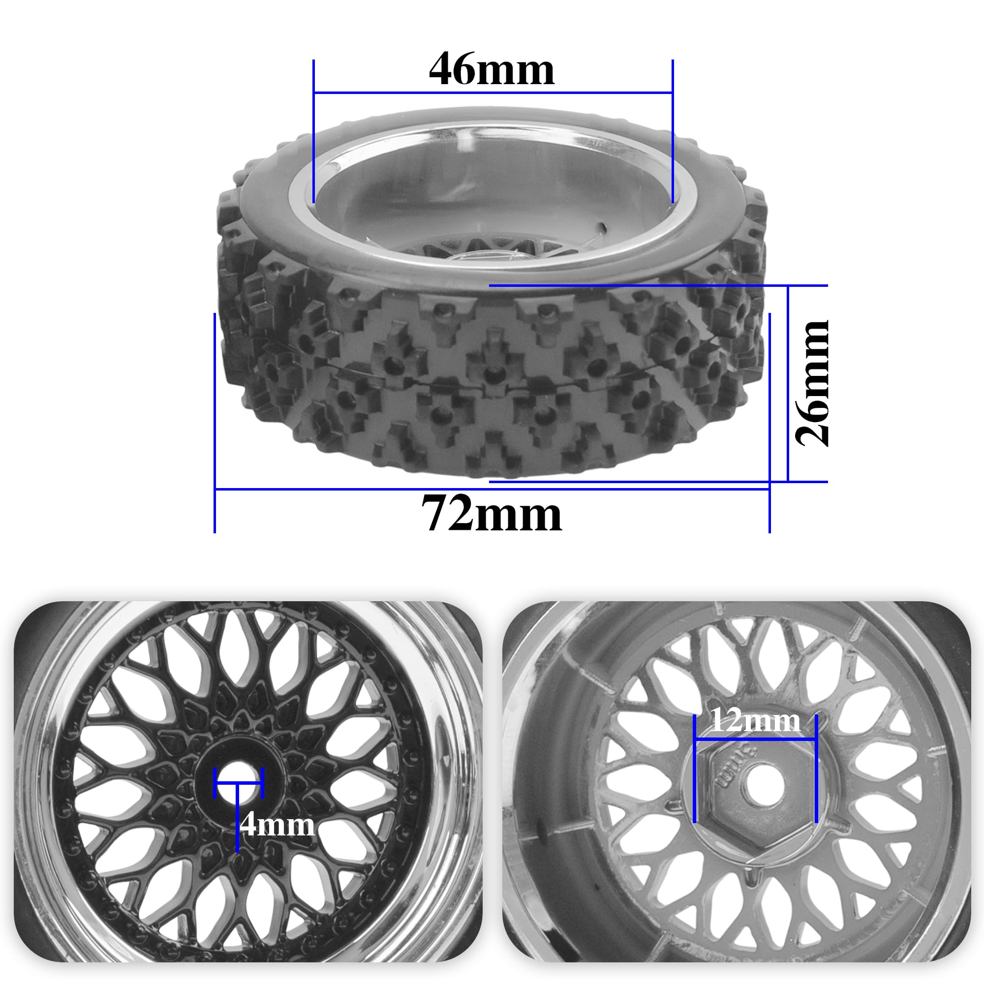 ShareGoo 1/10 RC On-Road Tires and Wheels, 12mm Hex, 72mm/66mm OD for Tamiya TT01 TT02 Kyosho Traxxas