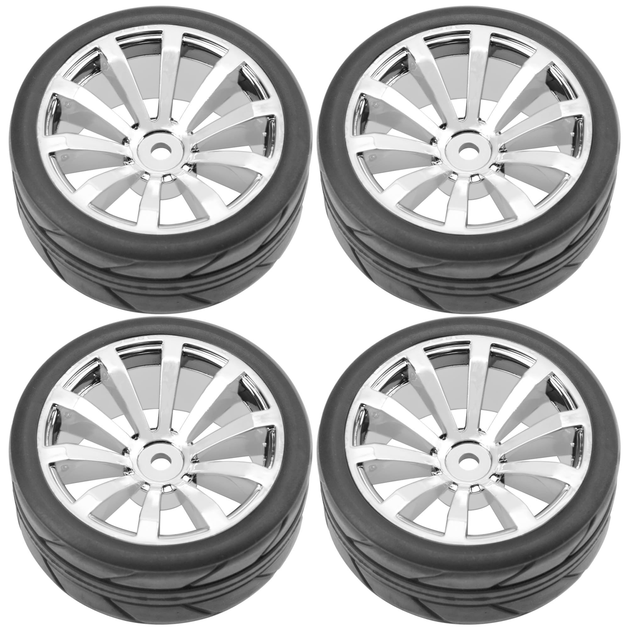 ShareGoo 2.55" OD Rubber Tires with Plastic Rims – 12mm Hex – 4-Pack for 1/10 RC On-Road Cars