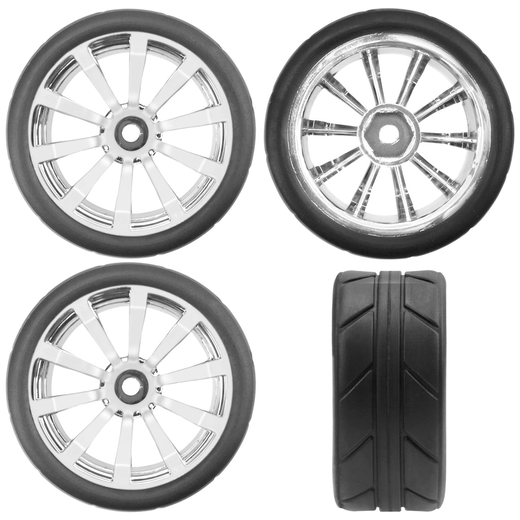ShareGoo 2.55" OD Rubber Tires with Plastic Rims – 12mm Hex – 4-Pack for 1/10 RC On-Road Cars