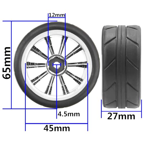 ShareGoo 2.55" OD Rubber Tires with Plastic Rims – 12mm Hex – 4-Pack for 1/10 RC On-Road Cars