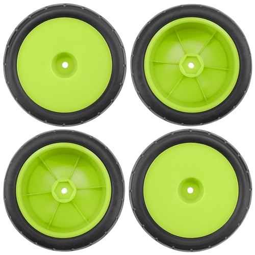 ShareGoo 4Pack RC Tires 85mm 12mm Hex for 1/10 Off-Road Buggy - Green Rims (Front & Rear)