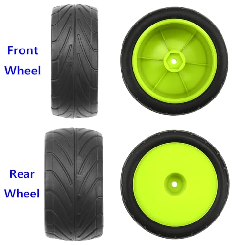 ShareGoo 4Pack RC Tires 85mm 12mm Hex for 1/10 Off-Road Buggy - Green Rims (Front & Rear)