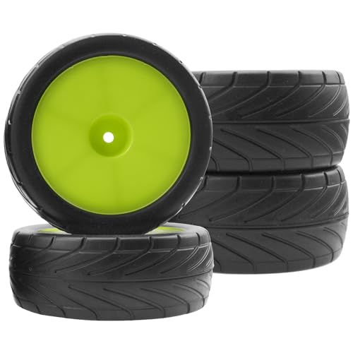 ShareGoo 4Pack RC Tires 85mm 12mm Hex for 1/10 Off-Road Buggy - Green Rims (Front & Rear)