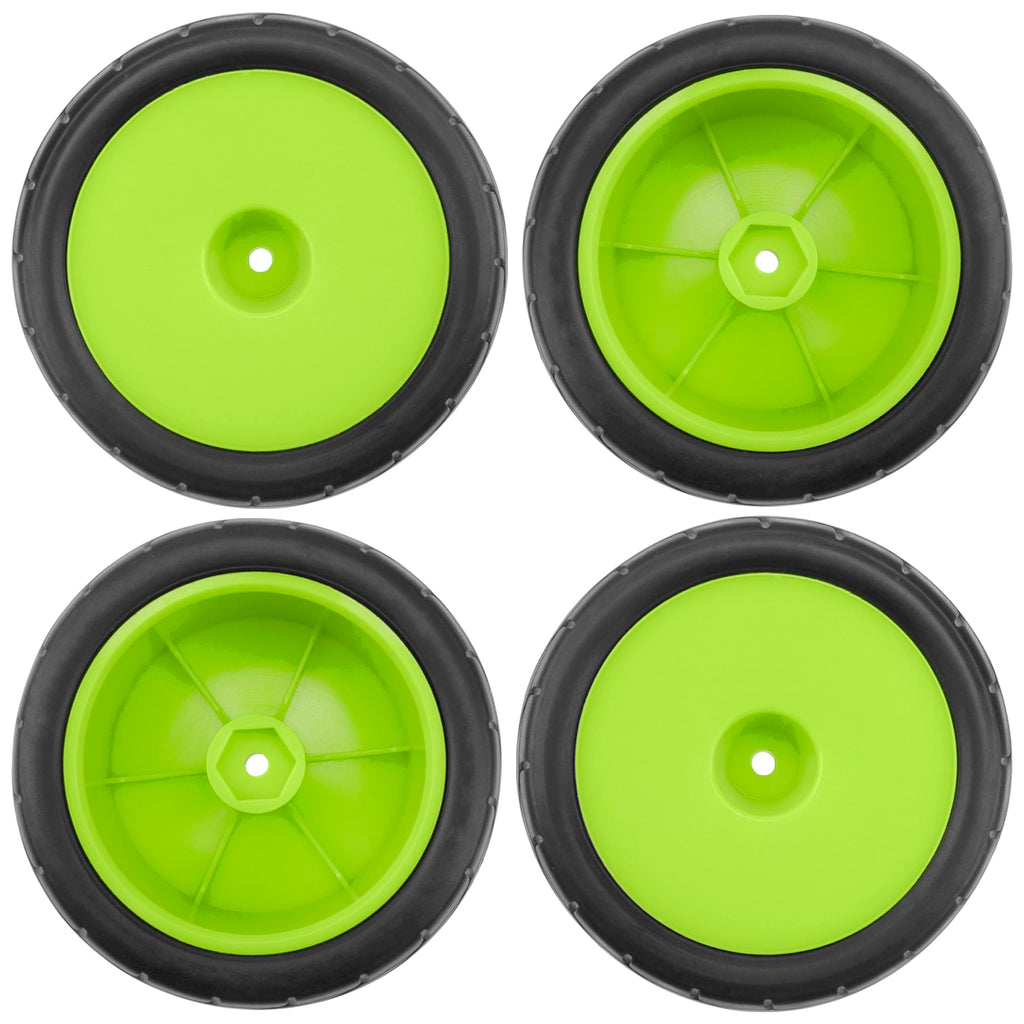 ShareGoo 4Pack RC Tires 85mm 12mm Hex for 1/10 Off-Road Buggy - Green Rims (Front & Rear)