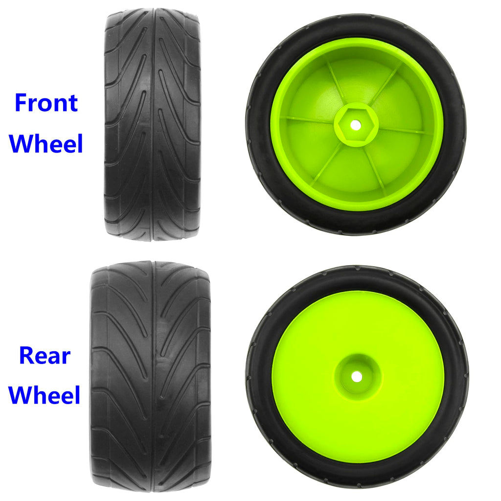 ShareGoo 4Pack RC Tires 85mm 12mm Hex for 1/10 Off-Road Buggy - Green Rims (Front & Rear)
