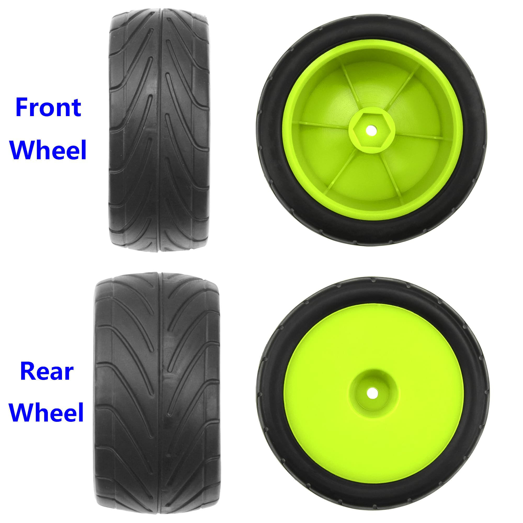 ShareGoo 4Pack RC Tires 85mm 12mm Hex for 1/10 Off-Road Buggy - Green Rims (Front & Rear)