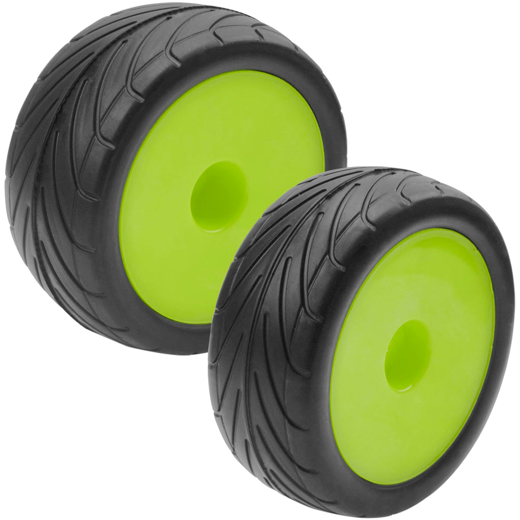 ShareGoo 4Pack RC Tires 85mm 12mm Hex for 1/10 Off-Road Buggy - Green Rims (Front & Rear)
