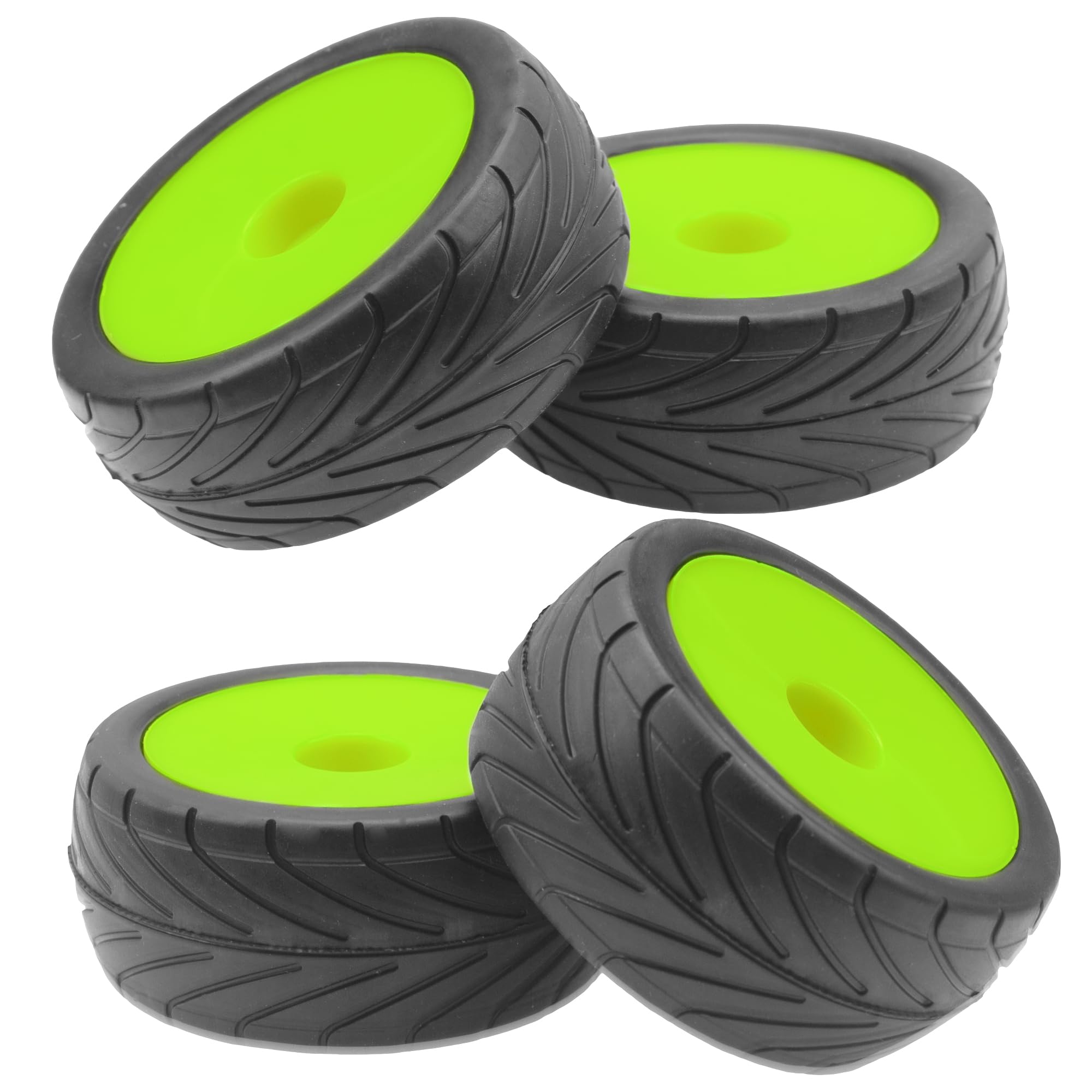 ShareGoo 4Pack RC Tires 85mm 12mm Hex for 1/10 Off-Road Buggy - Green Rims (Front & Rear)