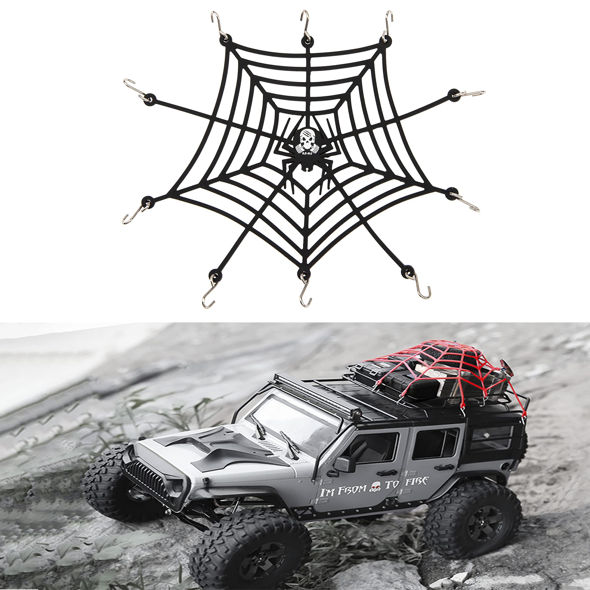 ShareGoo Black Rubber Roof Rack Luggage Net with Hooks for 1/10 RC Crawler and Truck