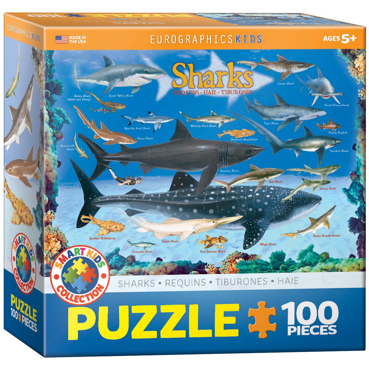 Sharks 100-Piece Jigsaw Puzzle – 13x19 Inches, Eco-Friendly, FSC Certified