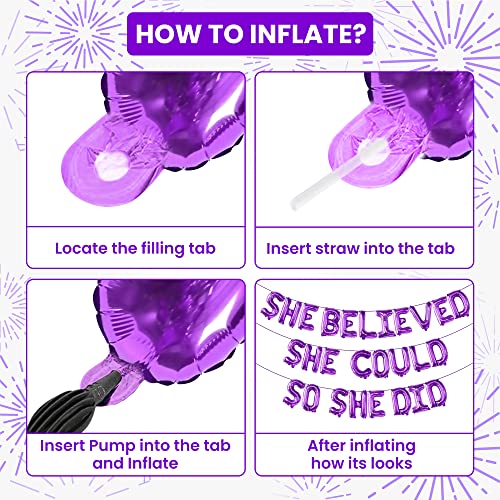 She Believed She Could So She Did Purple Foil Balloon Banner - 16 Inch Graduation Decorations Class of 2026