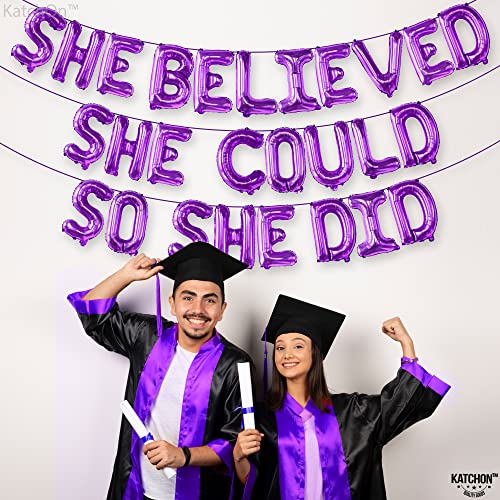 She Believed She Could So She Did Purple Foil Balloon Banner - 16 Inch Graduation Decorations Class of 2026