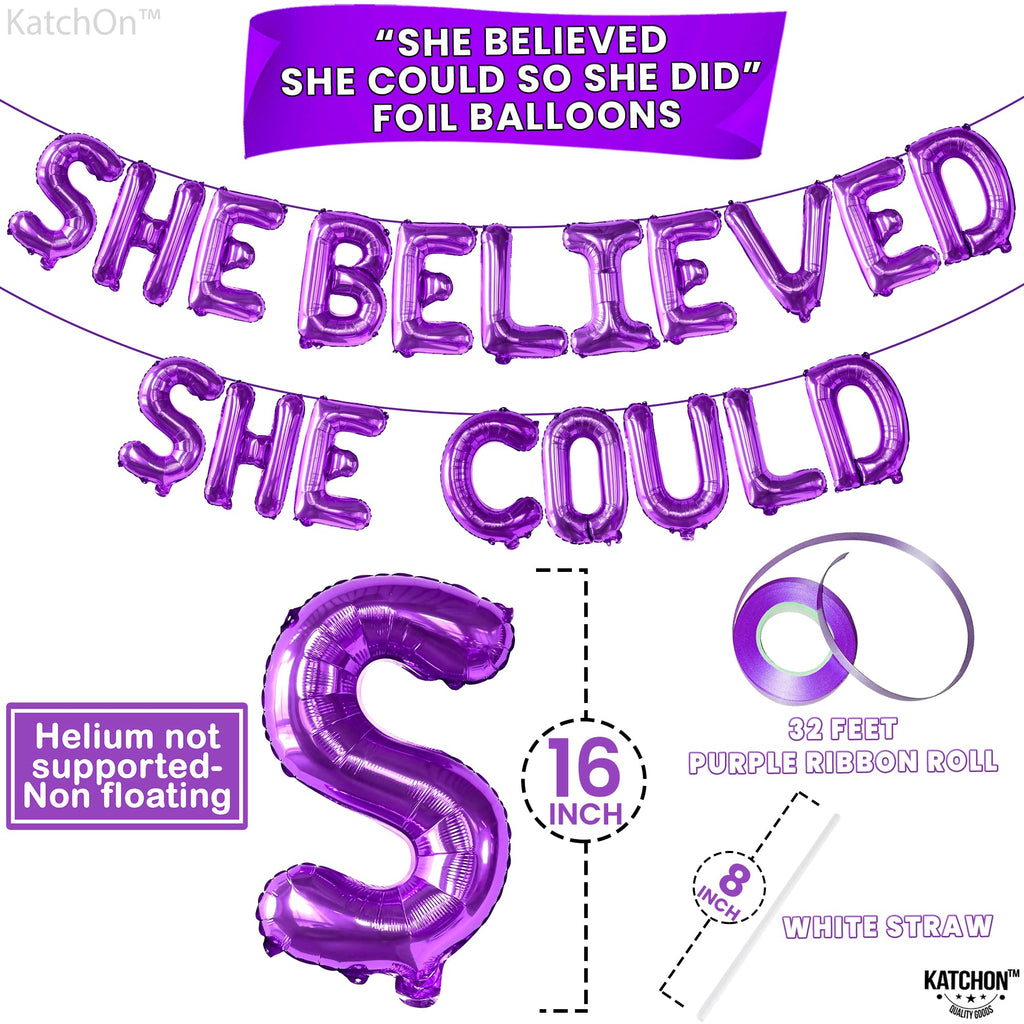 She Believed She Could So She Did Purple Foil Balloon Banner - 16 Inch Graduation Decorations Class of 2026