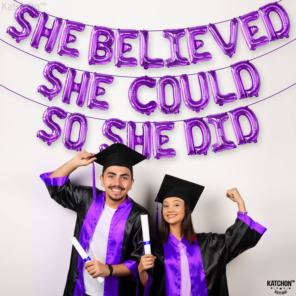She Believed She Could So She Did Purple Foil Balloon Banner - 16 Inch Graduation Decorations Class of 2026