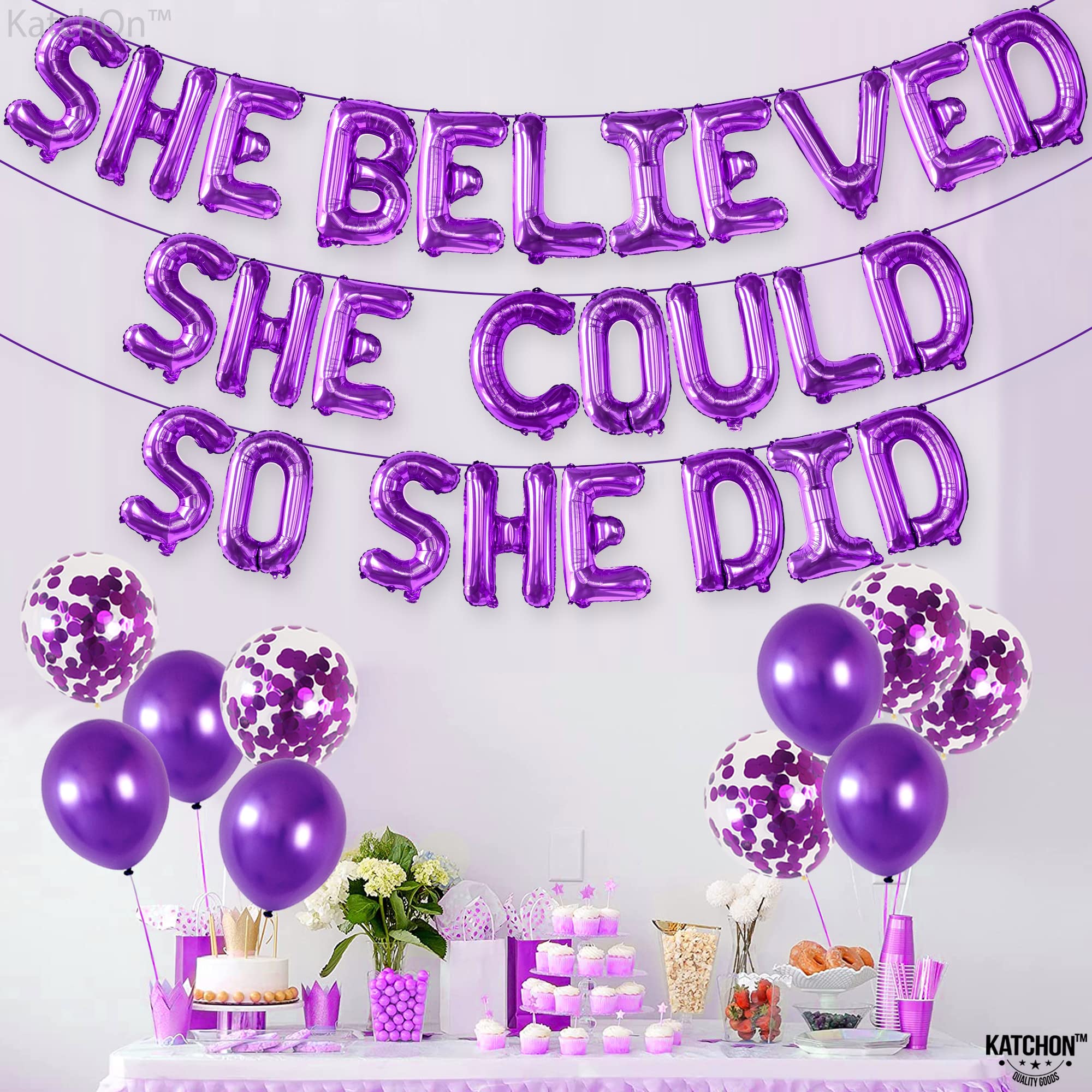 She Believed She Could So She Did Purple Foil Balloon Banner - 16 Inch Graduation Decorations Class of 2026
