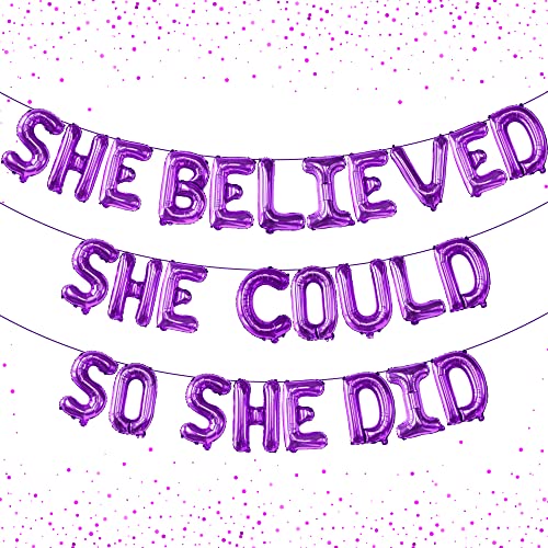 She Believed She Could So She Did Purple Foil Balloon Banner - 16 Inch Graduation Decorations Class of 2026