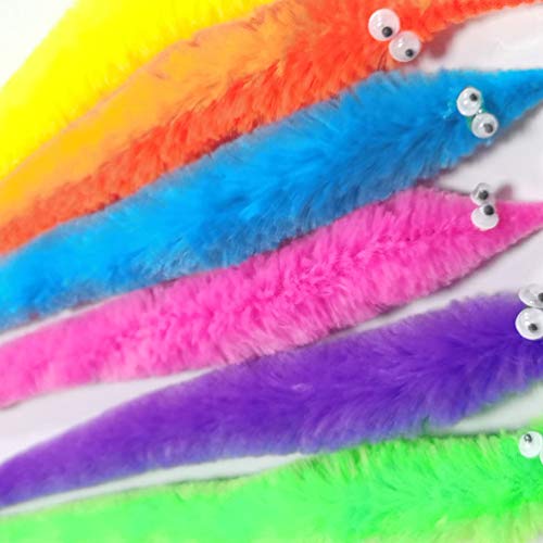 SHENGSEN 24 Pack Fuzzy Worm Toys – Invisible String Trick Worms in 6 Colors for Kids and Cats