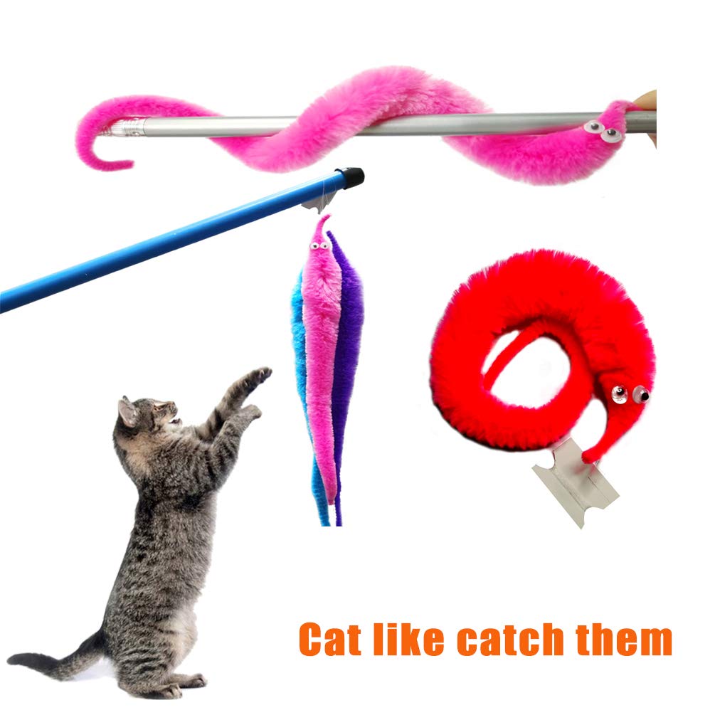 SHENGSEN 24 Pack Fuzzy Worm Toys – Invisible String Trick Worms in 6 Colors for Kids and Cats