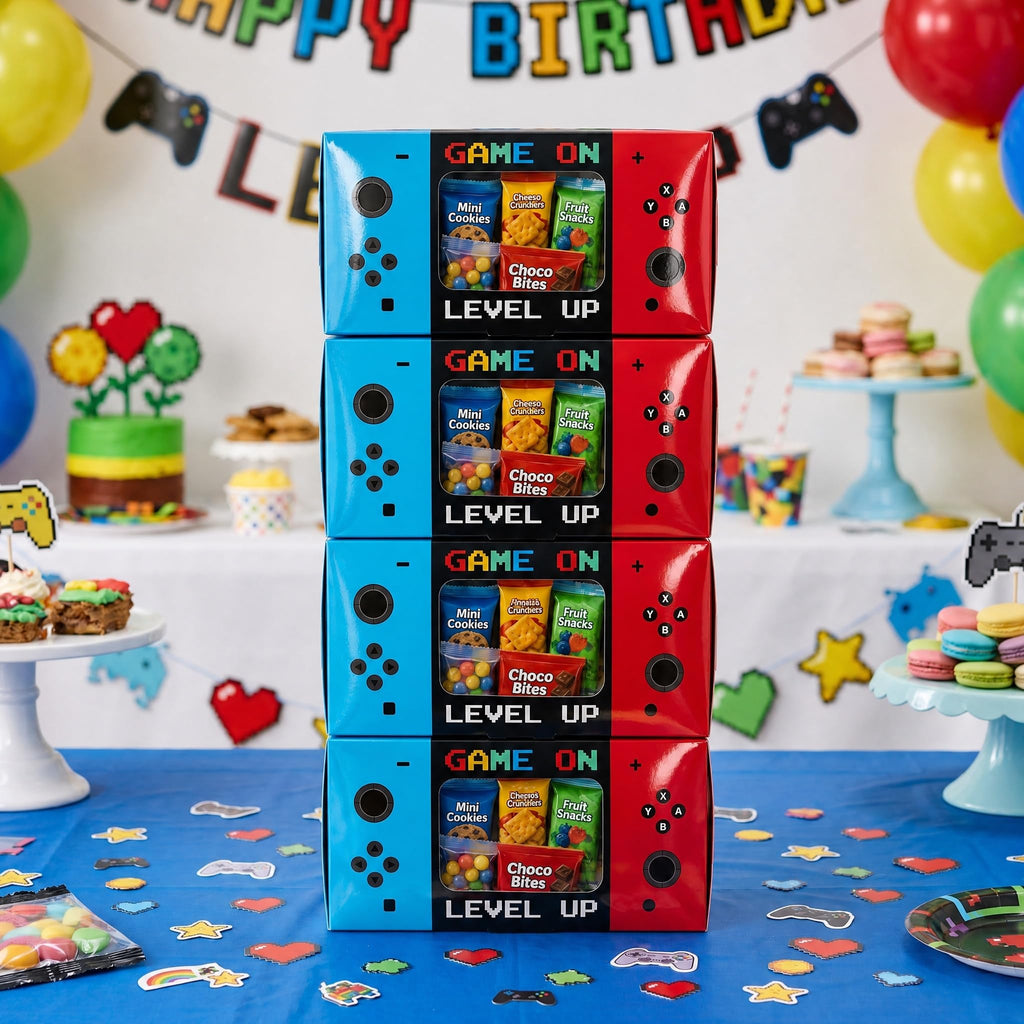 Shescrzionu 12-Pack Video Game Party Favor Boxes with Window – Gamer Birthday Decorations