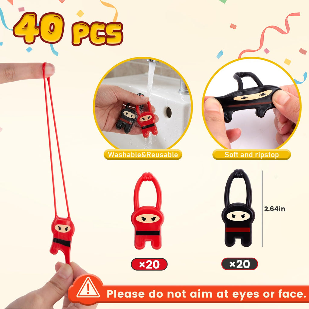 Shindel 40 Pack Stretchy Slingshot Ninjas for Party Favors, Classroom Prizes, and Stress Relief