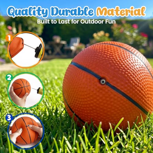 Shindel 6-Pack Mini Basketballs 4.7 Inch Orange Rubber Inflatable Balls with Pump for Kids Indoor Outdoor Play
