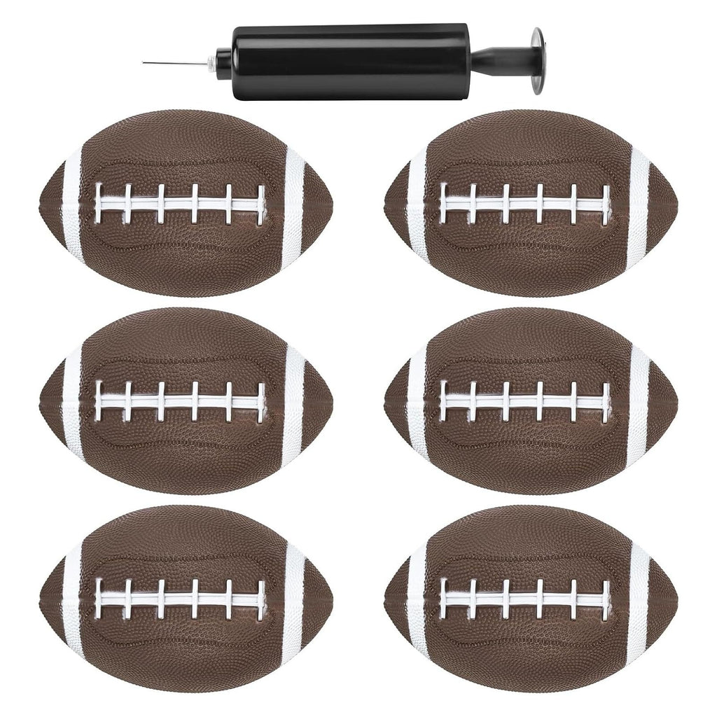 Shindel 6-Pack Mini Inflatable Footballs 6.3 Inch – Waterproof Outdoor/Indoor Toys for Kids with Pump, Party Favors