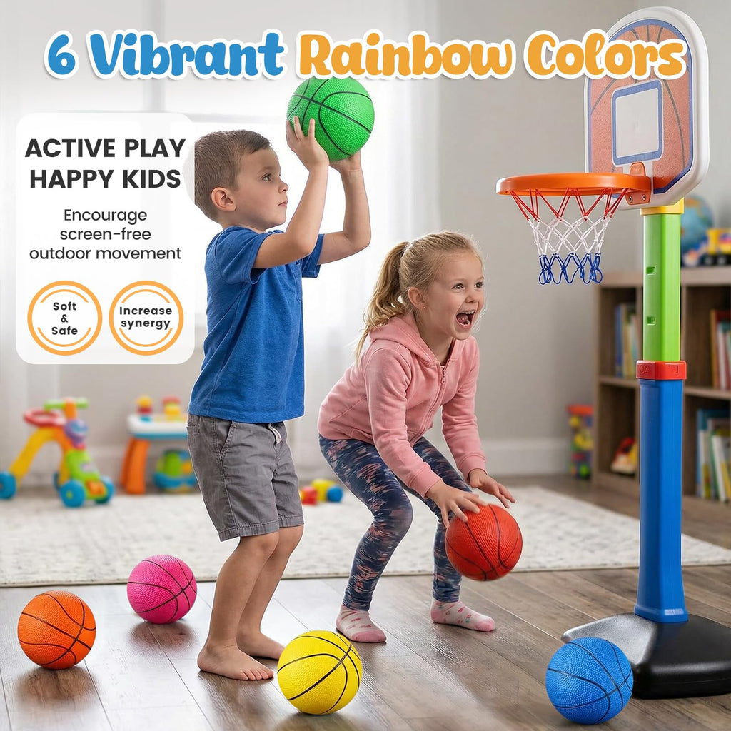 Shindel Mini Basketball Set - 6 Pack of 4.7 Inch Neoprene Balls with Pump for Kids