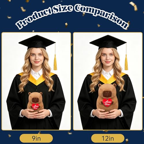 SHINUOER 12-Inch Graduation Capybara Plush with Red Heart – Kawaii Stuffed Animal Gift