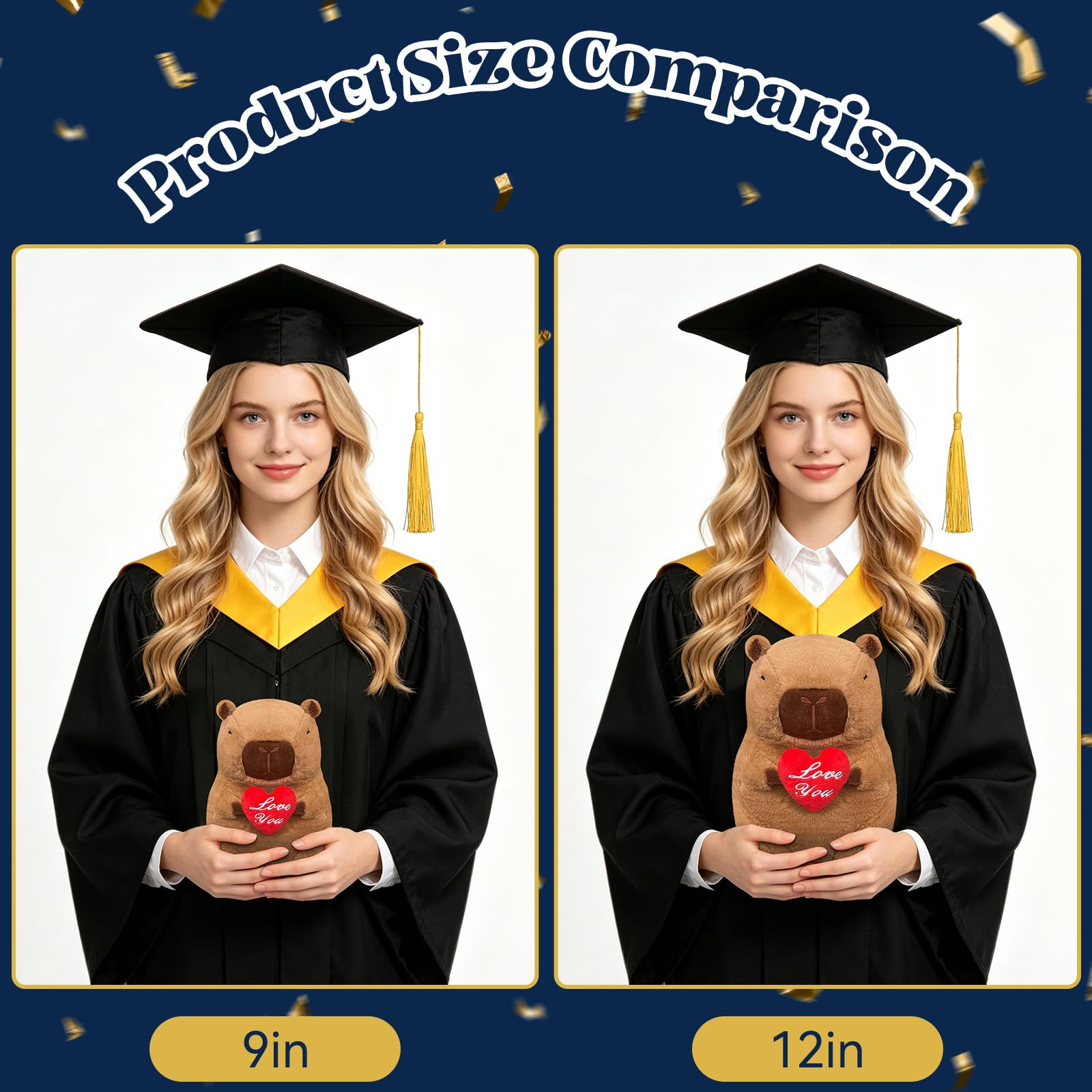SHINUOER 12-Inch Graduation Capybara Plush with Red Heart – Kawaii Stuffed Animal Gift