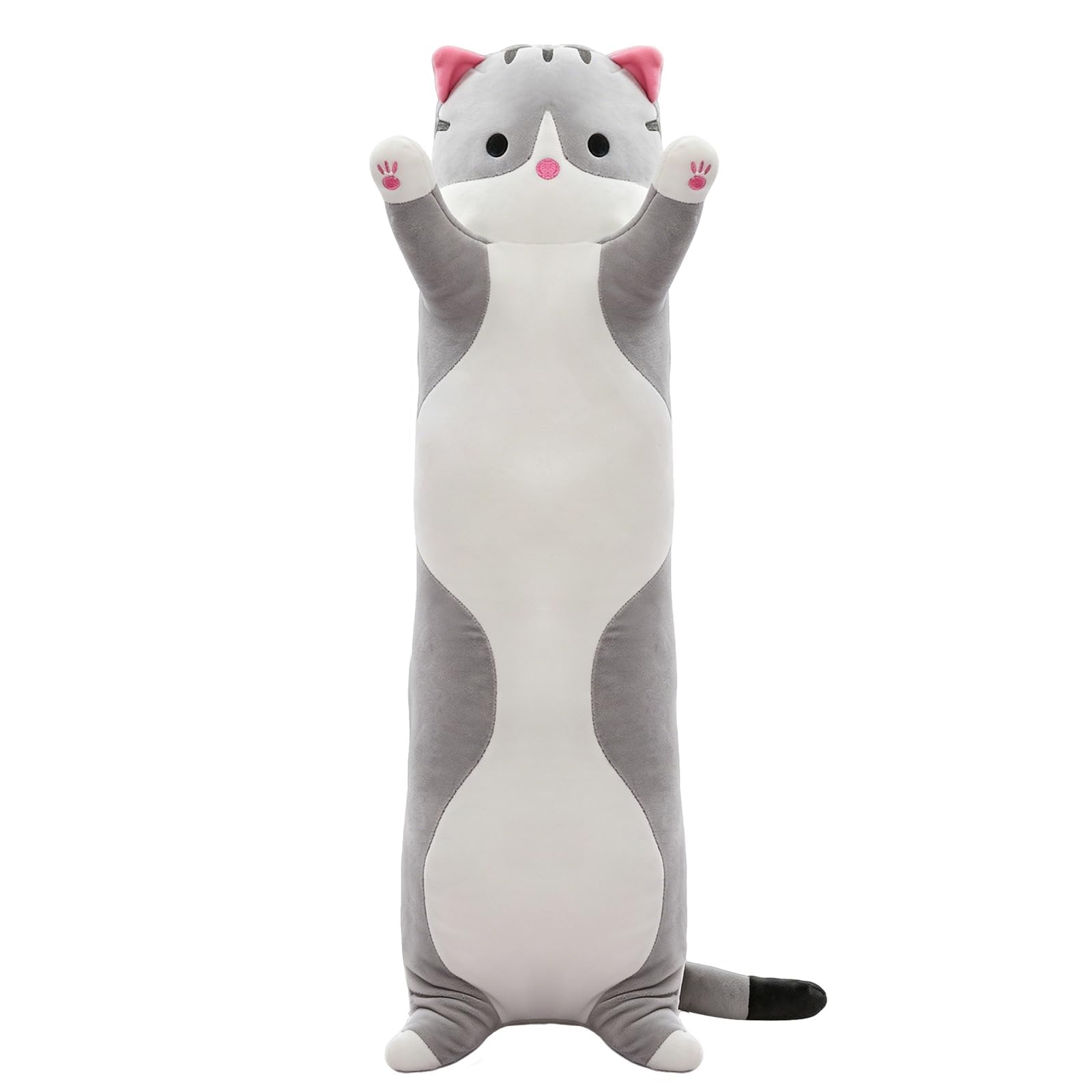 SHINUOER Gray Cat Plush Pillow 19.7 Inch – Long Body Pillow for Kids