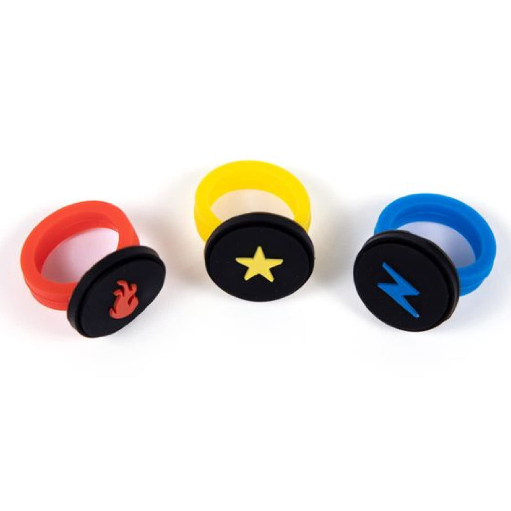 SHK HeroForce Power Rings Set – 3 Silicone Collectible Rings (Fire, Electricity, Light)