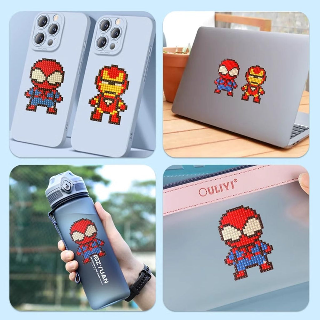 SHOWERRING 5D Diamond Art Stickers Kit for Kids - Super Hero Rhinestone Mosaic Craft Set with 18 Patterns