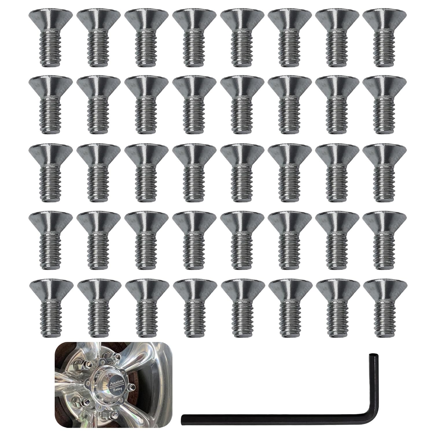 SHUJUKU 40-Pack Wheel Center Cap Screws with Allen Wrench, Stainless Steel for American Racing Torq Thrust