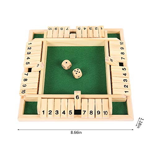 Shut the Box Dice Game - Wooden Board Math Game for 2-4 Players, Family Classics with Instructions (Green)
