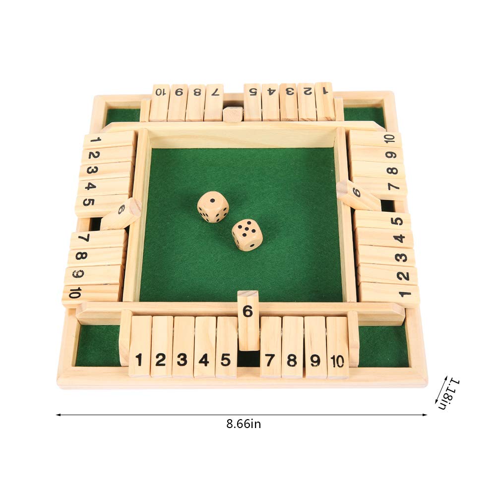 Shut the Box Dice Game - Wooden Board Math Game for 2-4 Players, Family Classics with Instructions (Green)