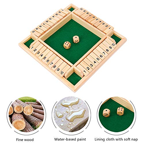Shut the Box Dice Game - Wooden Board Math Game for 2-4 Players, Family Classics with Instructions (Green)