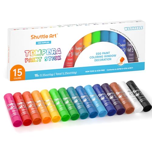 Shuttle Art Tempera Paint Sticks, 15 Colors – Quick-Drying, Washable, Kid-Safe