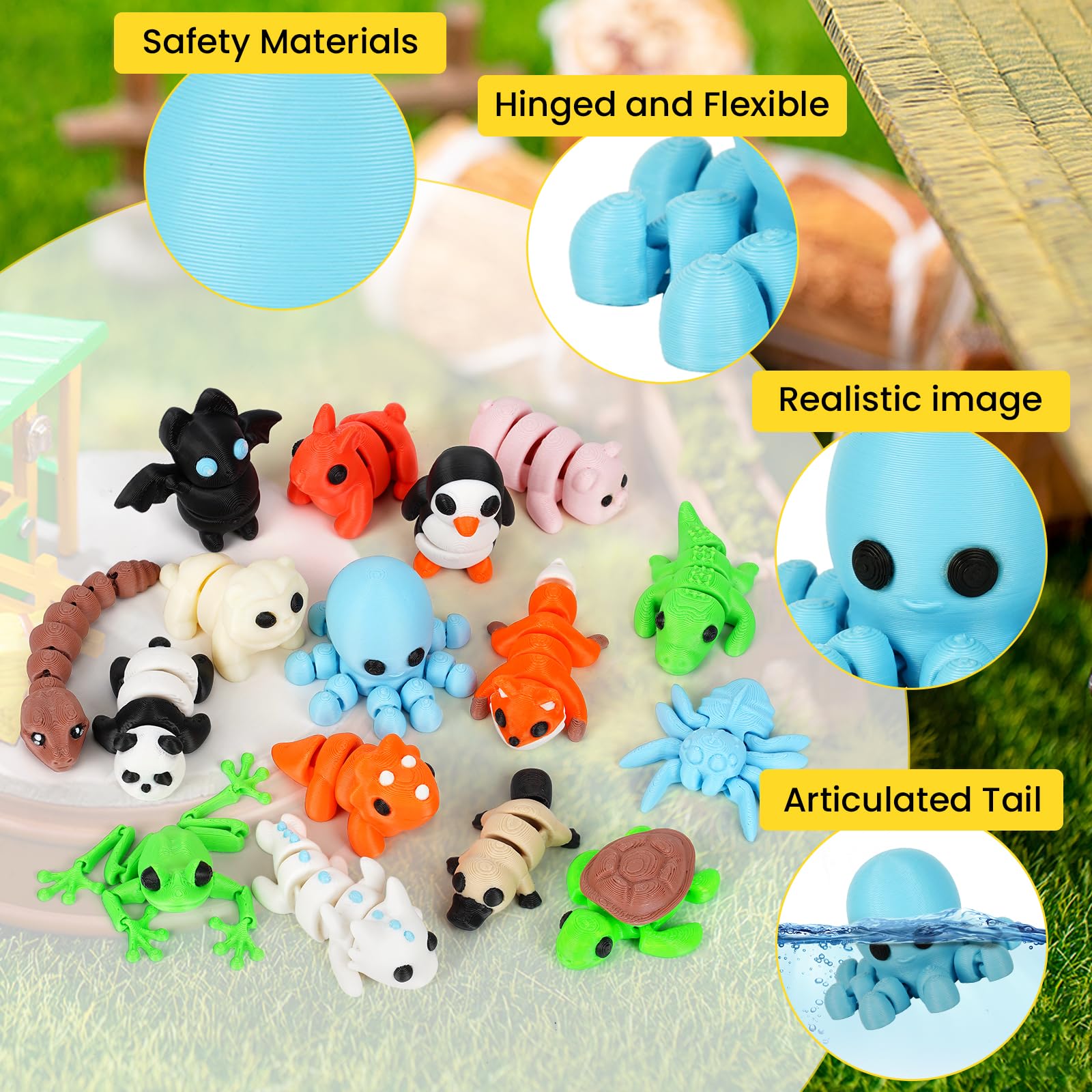 SHUWND 3D Printed Mini Animals – Articulated Flexible Fidget Toy, Cute PLA Figurines for Stress Relief and Decoration