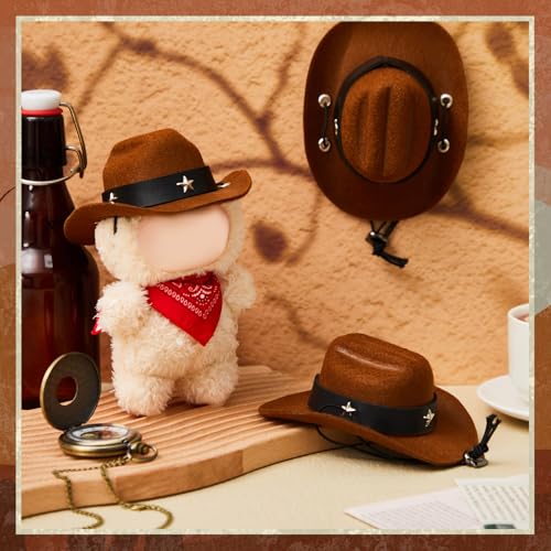 Shyyween 2 Pcs 17cm Doll Cowboy Costume Accessories – Mini Western Cowboy Hat with Bandana Scarf Set for Collectors