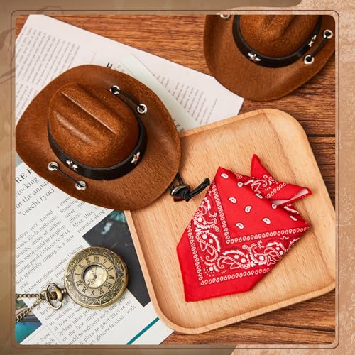 Shyyween 2 Pcs 17cm Doll Cowboy Costume Accessories – Mini Western Cowboy Hat with Bandana Scarf Set for Collectors