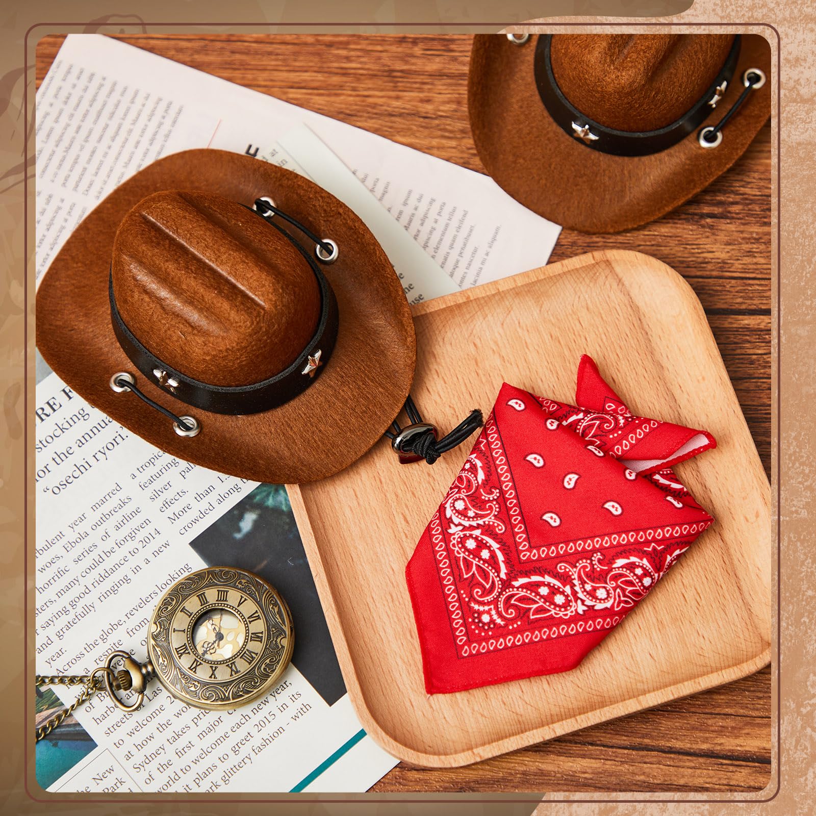 Shyyween 2 Pcs 17cm Doll Cowboy Costume Accessories – Mini Western Cowboy Hat with Bandana Scarf Set for Collectors