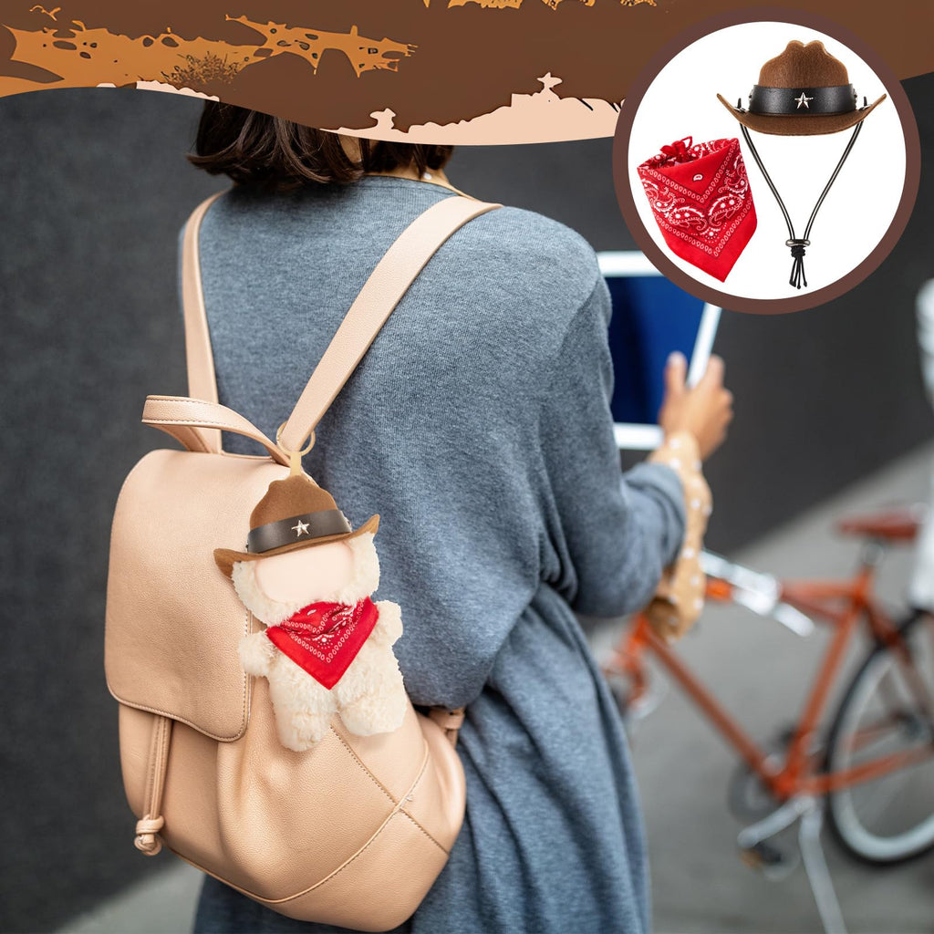 Shyyween 2 Pcs 17cm Doll Cowboy Costume Accessories – Mini Western Cowboy Hat with Bandana Scarf Set for Collectors