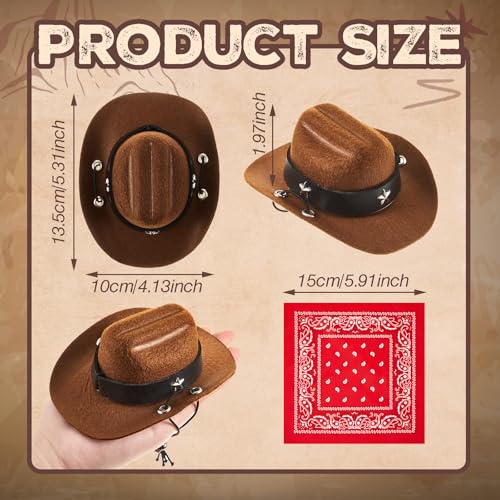 Shyyween 2 Pcs 17cm Doll Cowboy Costume Accessories – Mini Western Cowboy Hat with Bandana Scarf Set for Collectors