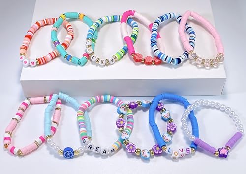 SIELEVIN 10 Pack Colorful Clay Bead Friendship Bracelets for Girls Teens Women - Beach Style Jewelry Set