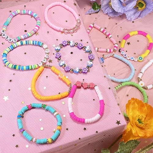 SIELEVIN 10 Pack Colorful Clay Bead Friendship Bracelets for Girls Teens Women - Beach Style Jewelry Set