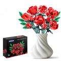 SIENON Red Rose Building Set - 10 Roses & Leaves, 644 Pcs Artificial Flower Bouquet Kit for Home Decor (No Vase)