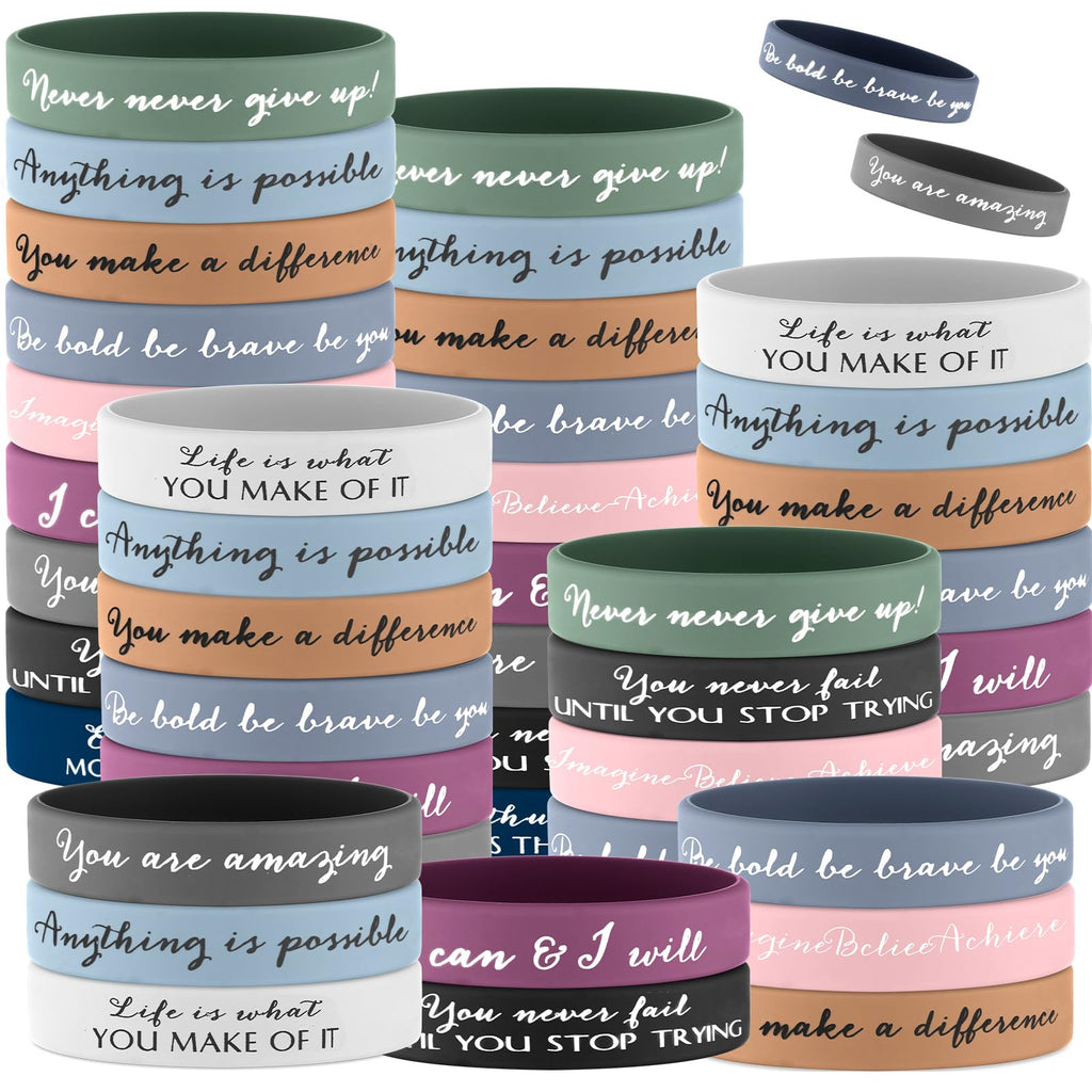 Sieral 50-Piece Inspirational Wristbands – Motivational Silicone Bracelets with 10 Quotes for Students, Women, Men