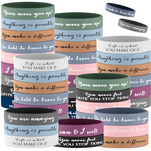 Sieral 50-Piece Inspirational Wristbands – Motivational Silicone Bracelets with 10 Quotes for Students, Women, Men