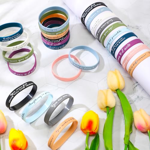 Sieral 50-Piece Inspirational Wristbands – Motivational Silicone Bracelets with 10 Quotes for Students, Women, Men